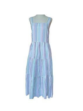 J. Crew Cotton Multi-Stripe Tiered Maxi Dress